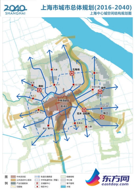 根据最新公布的《上海市城市总体规划(2016-2040)》,中央活动区是上海